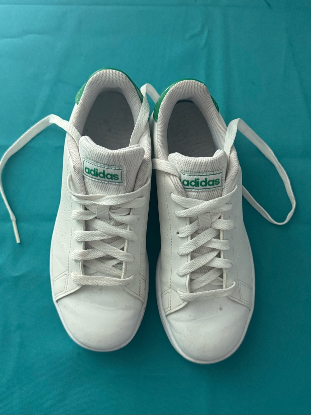 adidas Kids White Sneakers with Green Logo Accents
